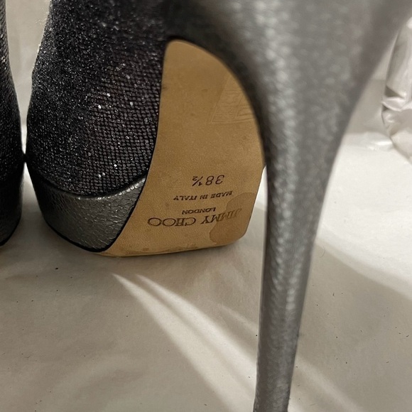 Jimmy Choo Dahlia, Dark silver Glitter peep pumps EU38.5 120mm, 3/4 platform. - Picture 7 of 10